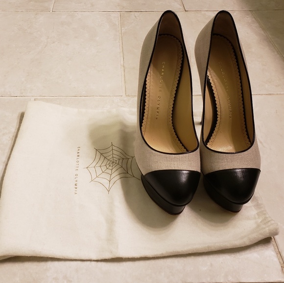 Charlotte Olympia Shoes - CHARLOTTE OLYMPIA Black Monacoco Linen Pump